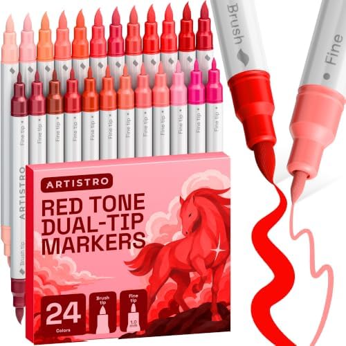 ARTISTRO 24 Red Tones Dual-Tip Acrylic Paint Marker Pens for Drawing by ARTISTRO