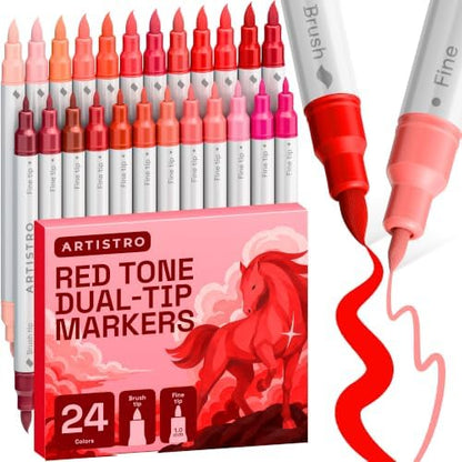 ARTISTRO 24 Red Tones Dual-Tip Acrylic Paint Marker Pens for Drawing by ARTISTRO