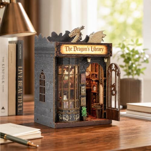 ISSEVE Dragon Library Book Nook Kit, DIY Dollhouse Booknook Bookshelf Decor - Image 2