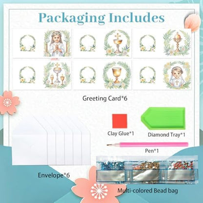 MVVMTOP 6pcs Diamond Art Painting Greeting Card, Nun DIY Cross Diamond Art Greeting Card for Blessing and Wishe Special Shaped Diamond Arts Crafts for Birthday Thanksgiving Day - Image 3