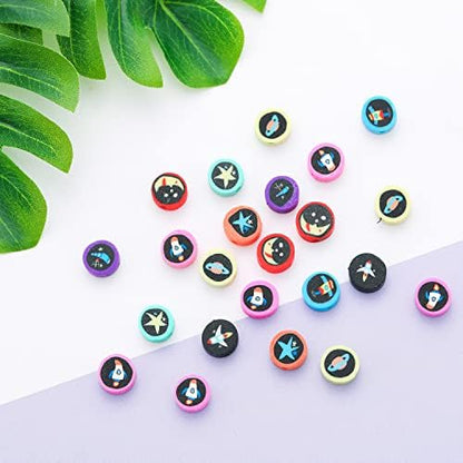 100pcs Outer Space Polymer Clay 10mm Spacer Beads for Women Jewelry Making DIY Bracelet Necklace Hair Clip (Outer Space) - Image 4