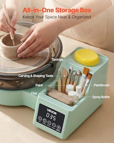 VEVOR Pottery Wheel for Adults, 11" Aluminum Turntable, 450W Electric Table Top Pottery Wheel with Foot Pedal, 30-300 RPM Adjustable Speed, Detachable Basin, for Beginners, DIY Clay Art Craft, Green - Image 6