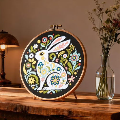 Crafmanoe Embroidery Kits for Beginners Adults, Flowers Rabbit Embroidery Starter Kits, Counted Cross Stitch Kits for Beginners Adults Hobbies Set for Women, Embroidery Hoops, Thread & Video Tutorial - Image 5