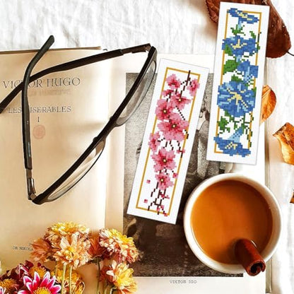 BEUNITONE 6 Pcs Flower Cross Stitch Bookmarks Kit for Adults Beginner DIY Stamped Embroidery Bookmark Kit with Instructions Cute Stamped Embroidery Bookmark for Book Lovers Handmade Gift 8''x2.4'' - Image 5