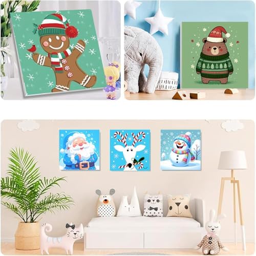 SYDYLH 6 Packs Framed Chrsitmas Paint by Numbers Kit for Kids Ages 8-12,Snowman Easy Acrylic Paint by Number Framed on Canvas,Number Painting Paint by Numbers Kit for Home Wall Decoe 8x8inch - Image 4