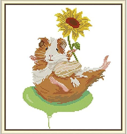 ITSTITCH Stamped Cross Stitch Kits for Beginners Full Range of Cross Stitching Preprinted Pattern for Kids or Adults, Embroidery Needlepoint Starter Kits-Sunflower and Mouse, 15.4x16.5 inch by ITSTITCH