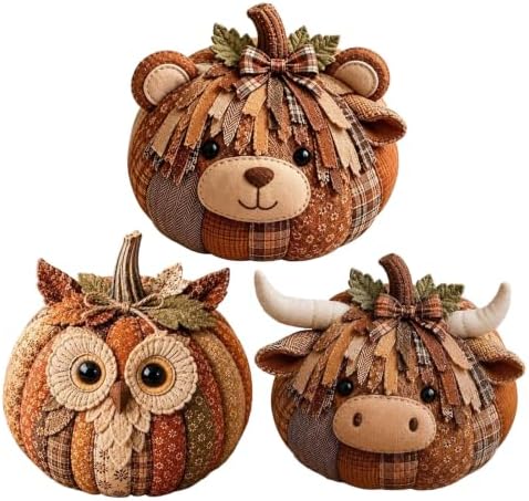DIY Animal Pumpkin Sewing Kit - Autumn Fabric Animal Pumpkin Craft Set for Adults Beginners - Thanksgiving Handmade Fall Patchwork Craft Kit for Holiday Decor (3PCS MIXA1) by Unknown
