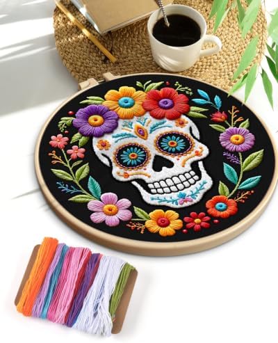 TINDTOP Embroidery Kit for Adult Beginners, Embroidery DIY Starter Kit, with Stamped Patterns, Hoop, Tools, Colorful Threads with Needles, Instructions (Skeleton B) - Image 7