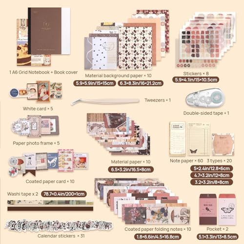 Upgraded Scrapbook Photo Album Supplies Kit with Tweezers and Glue Tape – Vintage Aesthetic Junk Journal Kit, Large Scrapbooking Paper, Sticker Pack, Notebook, DIY Craft, Gift for Adults (Goodtime) - Image 4