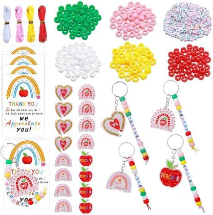 Tuhangcc Unique Design 16 Sets Teacher DIY Charm Bead Keychain Kit with 10 A-Z Letter Beads 16 Charms & Greeting Card for Teacher Day Gift (Teacher's Day) by Tuhangcc