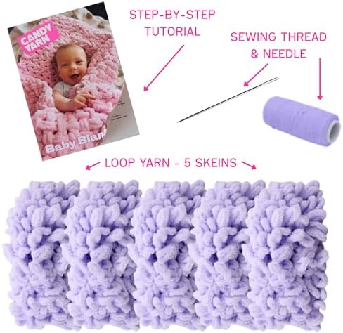 Beginner Craft Kit – Easy Loop Yarn Baby Blanket Kit for Adults & Kids, DIY Arm Knitting Kit with Soft Chenille Yarn, Perfect Handmade Gift (Lilac) - Image 2