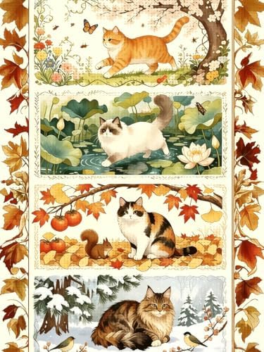 Cat Animals Scenery Stamped Cross Stitch Kits for Beginner 12x16 Inch by Mosaflare