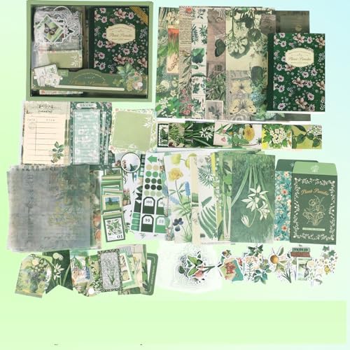 Koqye Green Plants Scrapbook Kit - 157-Piece DIY Craft Supplies for Holiday Cards, Journals & Gifts Includes Notebook, Washi Tape, Stickers & More (Green Plants) by Koqye