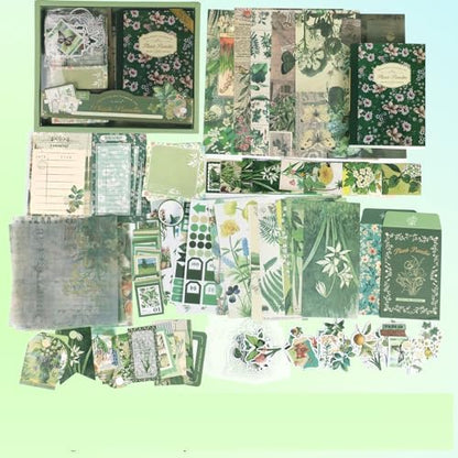 Koqye Green Plants Scrapbook Kit - 157-Piece DIY Craft Supplies for Holiday Cards, Journals & Gifts Includes Notebook, Washi Tape, Stickers & More (Green Plants) by Koqye