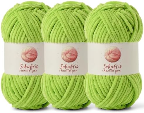 Chenille Yarn for Crocheting Size 5 Bulky Yarn 3 Lime Green by Sekafris
