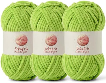 Chenille Yarn for Crocheting Size 5 Bulky Yarn 3 Lime Green by Sekafris