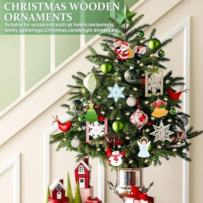80PCS Wooden Christmas Ornaments to Paint, 8 Styles DIY Blank Unfinished Wood Reindeer Santa Claus Christmas Tree Ball Snowman Snowflake Angel Cutouts Ornament for Crafts Winter Hanging Decorations - Image 2