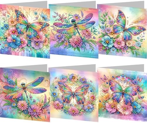 Diamond Art Cards with Envelopes–6PCS DIY Diamond Painting Greeting Cards Kit | Card Making Kit with Bling for Adults & Beginners | Birthday,Holiday & Thank You Cards (Flower Butterfly and Dragonfly) by Unknown
