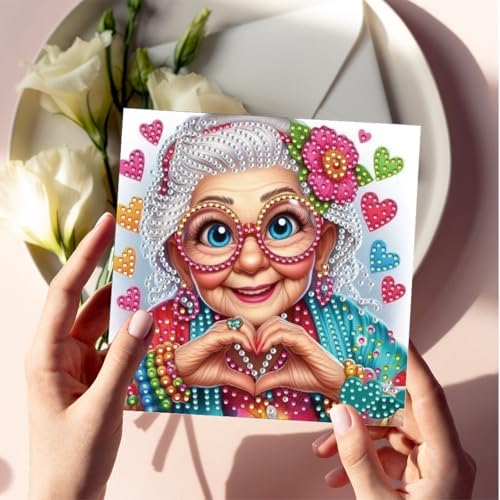 jinglinhh 6pcs Love You Old Grandma Rose Flower Diamond Art Painting Greeting Cards with Envelopes, DIY Card Making Kits for Adults, Diamond Art Postcards Christmas Cards Craft Gifts - Image 7