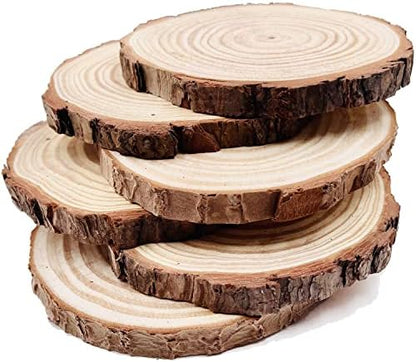 Natural Round Discs Rustic Wood Slices 6 Pcs 6.3-6.7 inch Unfinished Wood kit Circles Crafts Tree Slices with Bark Log Discs for DIY Arts and Wedding Christmas Ornaments - Image 2
