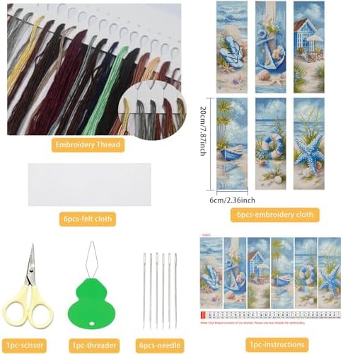 NEGEKFKX 6 Pcs Beach Cross Stitch Bookmark Kit for Adult Beginners - Image 2