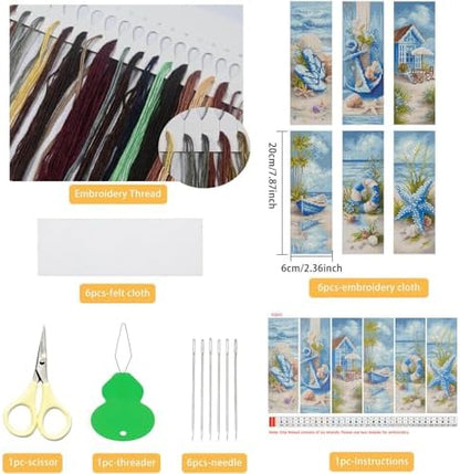 NEGEKFKX 6 Pcs Beach Cross Stitch Bookmark Kit for Adult Beginners - Image 2