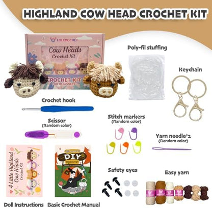 Crochet Kit for Beginners - 2 Pcs Highland Cow Crochet Starter Kit with Step-by-Step Video Tutorial, Easy Amigurumi Set for Adults, Women Learn to Crocheting Gift Idea - Image 2