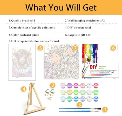 Mowana Cow Paint by Numbers Kit for Adults Beginners Framed, Painting by Numbers for Adults Canvas with Easel for Gift and Home Table Wall Decor 7.8x11.8inch - Image 2