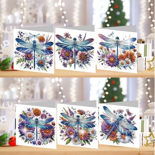POETRYDRAW 6 Pack 5D DIY Diamond Art Painting Dragonfly Card Kit, Diamond Art Birthday Holiday Greeting Card, Crafts Kit Creative with Envelope - Image 7