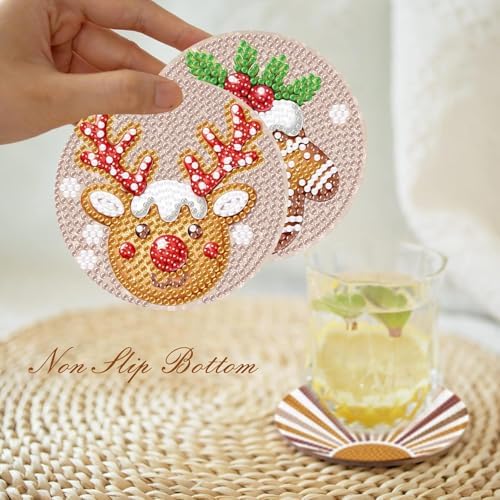 8 Pcs Diamond Art Coasters for Adults, 5D Diamond Painting Coasters Kit with Holder, Easy Christmas Diamond Painting for Beginners, DIY Gem Arts and Crafts Coasters Supplies for Home and Holiday Decor - Image 5
