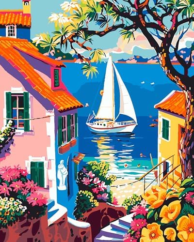 ZTOTZ Paint by Number for Adults Landscape, Village Scenery Adult Paint by Number Kits on Canvas, DIY Landscape Digital Oil Number Painting for Festival Gift Decor (16x20 Inch) by ZTOTZ