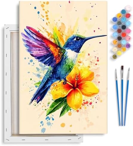 Framed Paint by Numbers Kit for Adults Beginner & Kids Ages 8-12, Hummingbird Paint by Numbers With Frame, DIY Watercolor Number Painting for Adults Hummingbird for Home Wall Decor Gift 8x 12 inch by Yezavesu