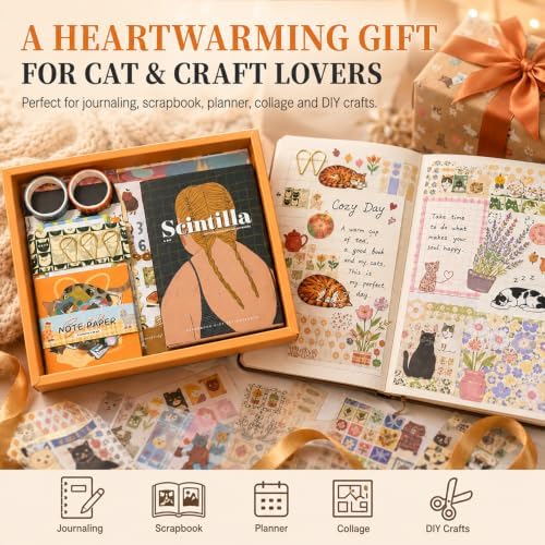 Cozy Cat Scrapbook Kit, Junk Journal Supplies with Stickers & Washi Tape - Image 5