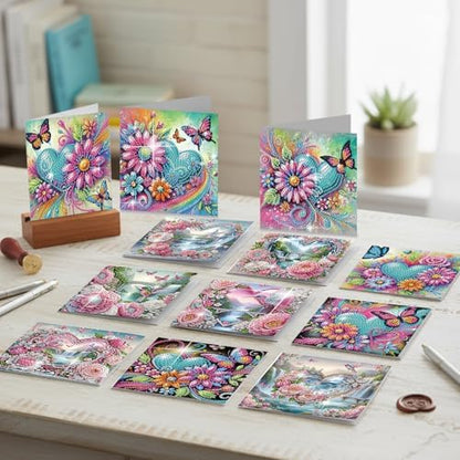 12 Pack Diamond Painting Greeting Cards Kit with Envelopes, 5D DIY Heart Flower Butterfly Hummingbird Diamond Art Cards, Mothers Day Valentines Birthday Cards for Women Her - Image 2