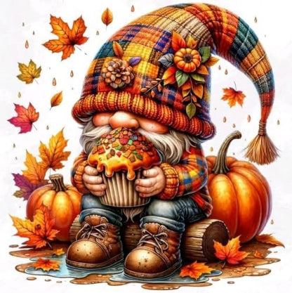 MYBISYMQQ Gnome & Pumpkin Stamped Cross Stitch Kit for Adults 13.7x13.7in by Unknown