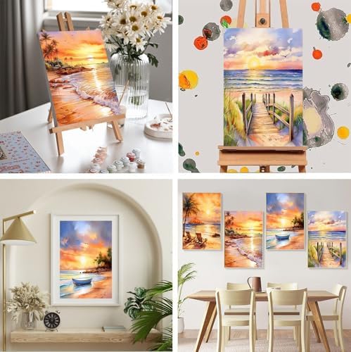 4 Pack Framed Paint by Numbers Kit for Adults Beginners, Beach 8x12 inch - Image 5