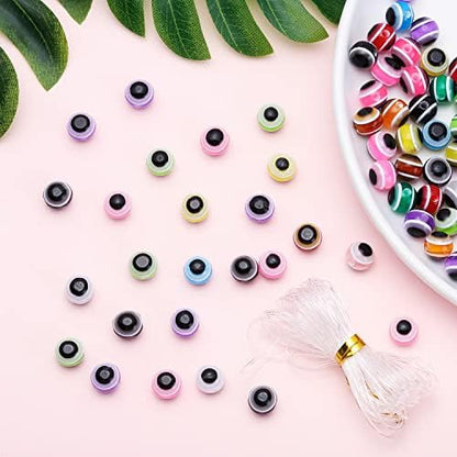 200pcs Sphere Round Evil Eye Beads Handmade Resin Lampwork Beads 8mm Charms Spacer Bead with Elastic Rope for Bracelets Necklace Jewelry Craft Making (Sphere Round Multicolor) - Image 4