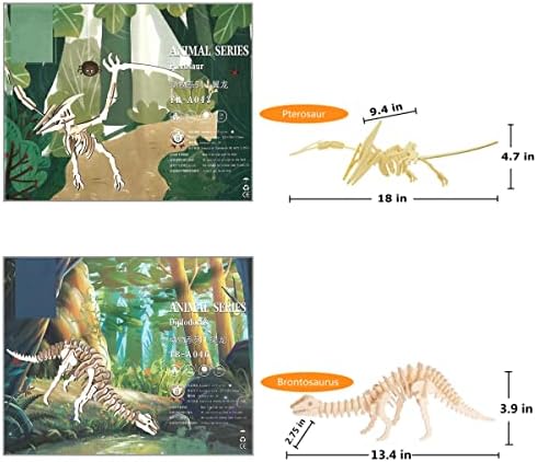3D Wooden Dinosaur Puzzle - 6 Piece Set Wood Dinosaur Skeleton Model Puzzle - DIY Wooden Crafts 3D Puzzle - STEM Brain Teaser Puzzle Gifts - Image 4