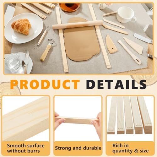 Sasylvia 10 Pcs Clay Pottery Rolling Pin Guides,5 Size Lengthen,Wood Color - Image 3