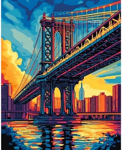 Manhattan Bridge Paint by Numbers Kit for Adults Beginner Sunset Oil Painting Kit Adult Paint by Number Kits on Canvas DIY Painting for Beginners Art by Numbers for Gifts Home Wall Decor 16x20 Inch﻿ by Unknown