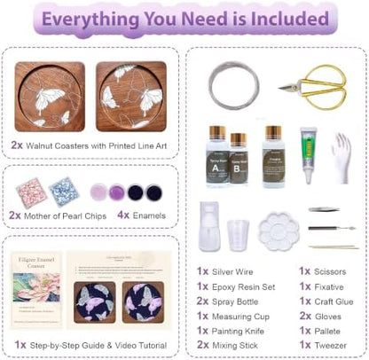 Cloisonne Kit, DIY Coasters Craft Kits, Filigree Enamel Art, Butterfly - Image 4