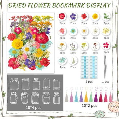 Kaluofan 103PCS Bookmark Making Kit, Transparent Flower Bookmarks, Handmade Dried Flower Bookmark Kit for School, DIY Bookmark Kit with Abundant Bottle Bookmarks Dried Flowers Tassels and Tweezer - Image 2