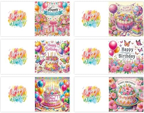 6PCS Diamond Art Painting Greeting Cards Kit, Birthday Themed DIY Card Making Set with Crystals and Envelopes, Creative Craft for Adults, Fun Party Activity and Personalized Gift - Image 3