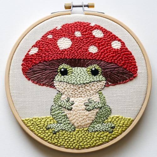 Punch Needle Kit for Beginners, Punch Stitching Kit for Adults, Needle Punch Kits for Adults, Mushrooms and Frogs Embroidery Set for DIY Art Crafts by Unknown