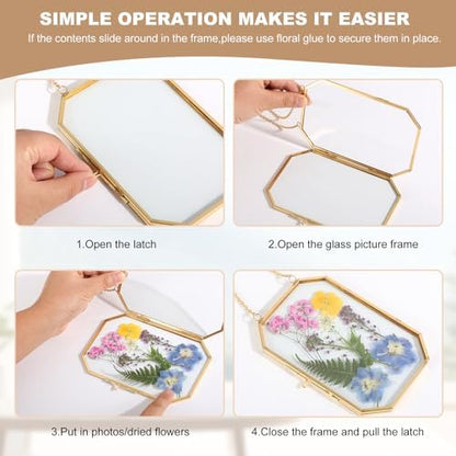 5 PcsDouble Glass for Pressed Flowers,Clear Brass Embossed Frame with Tweezers,Can Be Used for Dried Flower Plant Photo Postcards Wall Mounted Glass Pressed Flower Frame,No Dried Flowers - Image 4