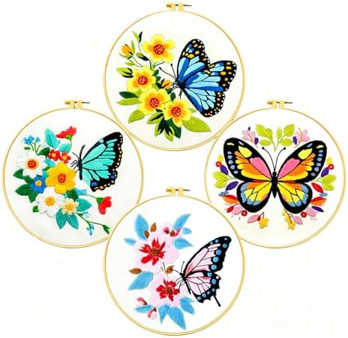 Zhenqing Butterfly Embroidery Kit 11.4x11.4 Inch - Complete Embroidery Set with Fabric, Threads, Needles & Hoop - Beginner-Friendly DIY Craft Kit for Adults (C0041) by ZhenqingHomeFlagship