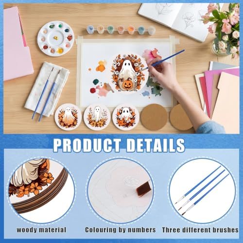 8 Pack Halloween Paint by Numbers Kits Coasters with Holder Cork Pads - Image 5