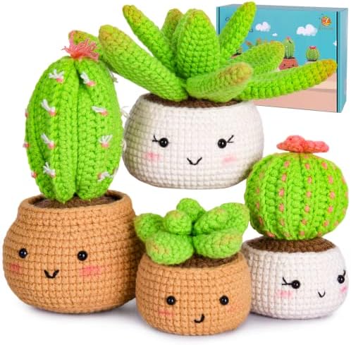Crochet Kit for Beginners - Crochet Starter Kit with Step-by-Step Video Tutorials, Learn to Crochet Kits for Adults, DIY Knitting Supplies, 4 Pack Plants(40%+ Yarn) by Crochetta