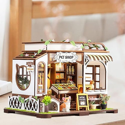 GuDoQi DIY Miniature House Kits, DIY Miniature Dollhouse Kit with Furniture, Tiny House Kits 1:24 Scale, Creative DIY Crafts for Adults, Christmas Day Birthday Gifts, Pet Shop - Image 6