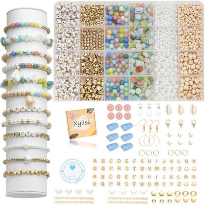 Xylise DIY Jewelry Making Kit, 1000+ Beads with Letters, Turquoise and Pearl Beads, Gold Charms, Bracelet Supplies (Colorful) by Unknown